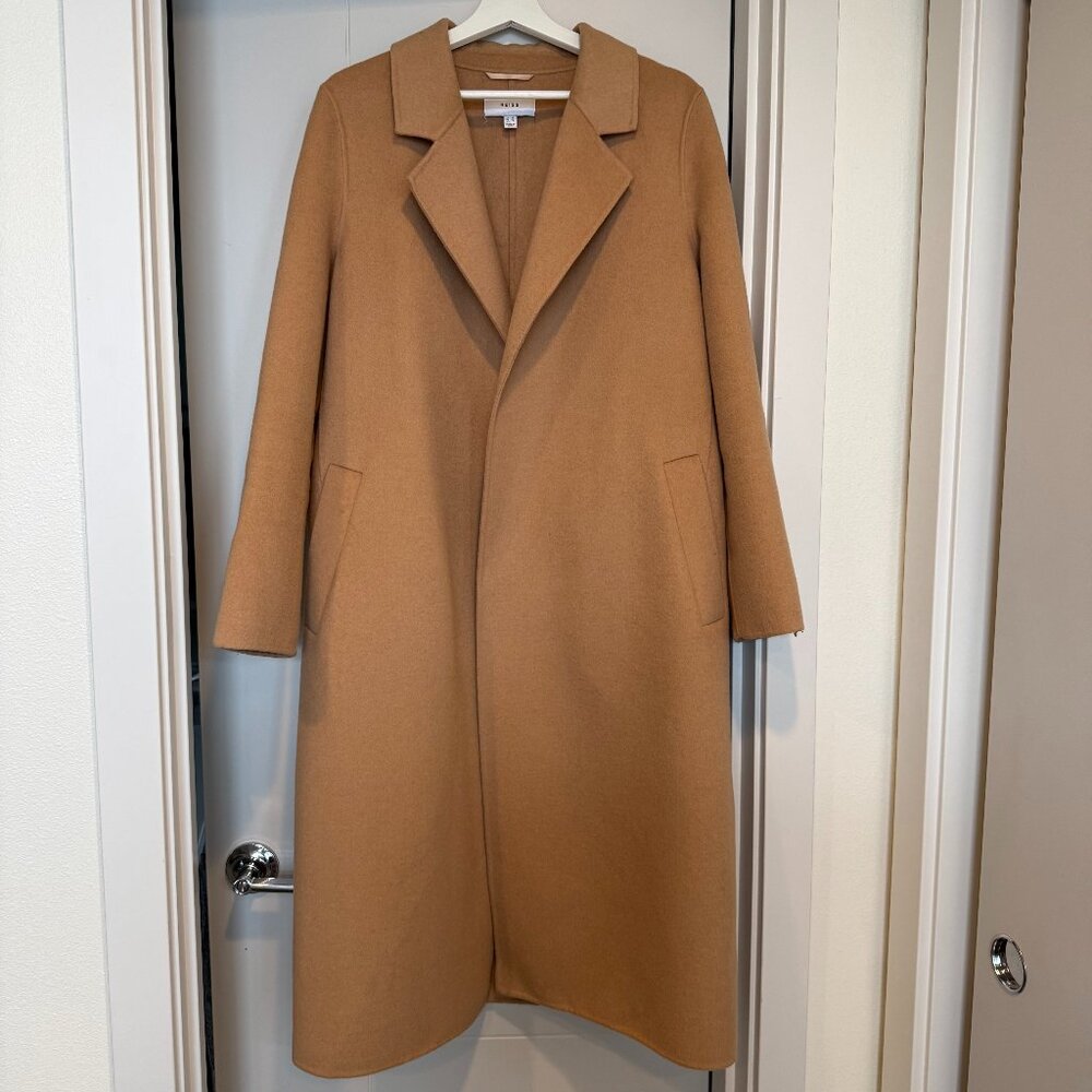 Reiss Brooks Belted Wool Blend Longline Coat Camel size 8 US - Picture 5 of 7